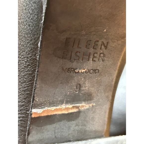 Eileen Fisher Harp Leather Platform Ankle Bootie Black Slip On Size 9 - Picture 10 of 11